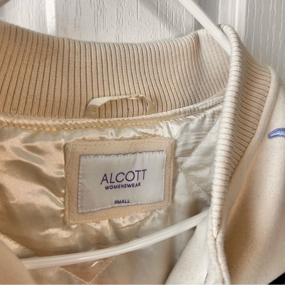 Alcott Women’s White Bunny Purple Patches Bomber Varsity Jacket Size Small Lined - Picture 5 of 12